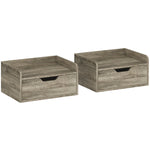 Lot de 2 tables de chevet murales, tables de nuit avec tiroir et plateau à rebords surélevés, 40x30x19,5cm, gris