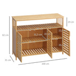 Buffet meuble de rangement 3 portes ajourées et étagères en bambou 100 x 35 x 82 cm naturel