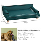 Canapé pour chien chat design scandinave coussin moelleux amovible pieds bois massif 100 x 62 x 32 cm bleu canard
