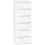 Cassettiera a 6 cassetti ad alta lucentezza, mobile contenitore stretto senza maniglie, 40 x 35 x 109 cm, bianco