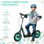 Haurrentzako patinetea, gurpil handiak, 6 urtetik 12 urtera, altuera erregulagarria, atzeko balazta, euskarria, berdea