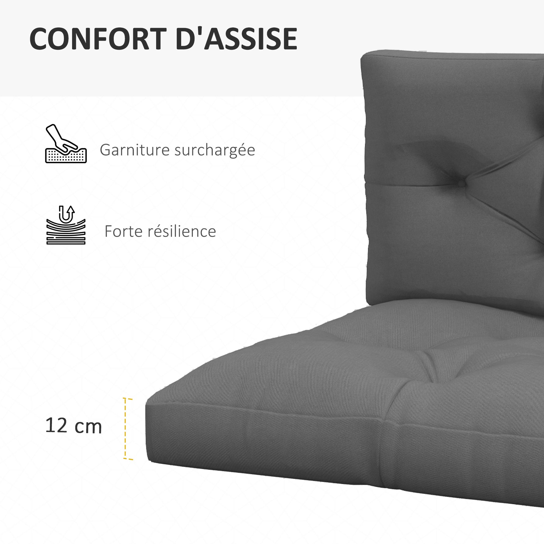 Ensemble de 2 coussins pour canapé palette 2 places dim. 120L x 80l x 12H cm Polyester gris