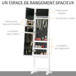 Armoire à bijoux armoire de rangement sur pieds boîte à bijoux avec miroir multi-rangements éclairage LED blanc