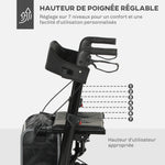 Déambulateur 4 roues pliable, rollator en aluminium léger, siège rembourré, dossier, poignée réglable, 69x64x98,5cm noir
