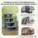 Escalier pour animaux de compagnie avec 4 marches revêtement effet laine bouclée 61 x 41 x 60 cm gris