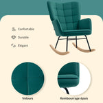Fauteuil à bascule rocking chair revêtement en velous structure en acier 71 x 98 x 101 cm Vert