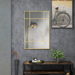 Specchio da parete stile finestra rettangolare, orizzontale o verticale con 4 ganci, in metallo dorato - 90x60 cm