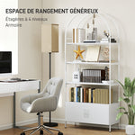 Étagère de rangement, bibliothèque arquée à 4 niveaux avec placard double porte, 80 x 30 x 187 cm, blanc