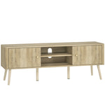 Meuble TV, meuble télé jusqu'à 65 pouces avec 2 portes, 2 compartiments ouverts, étagère réglable, 140x35x49cm, chêne