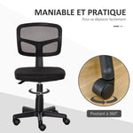 Chaise de bureau sans accoudoirs, fauteuil de bureau en maille, hauteur réglable, assise rembourré, pivotant 360°, noir
