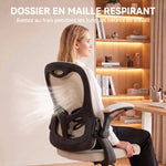 Chaise Bureau Ergonomique, Fauteuil de Bureau Maille, Accoudoirs Relevables, Hauteur Réglable, Fonction Bascule, Beige