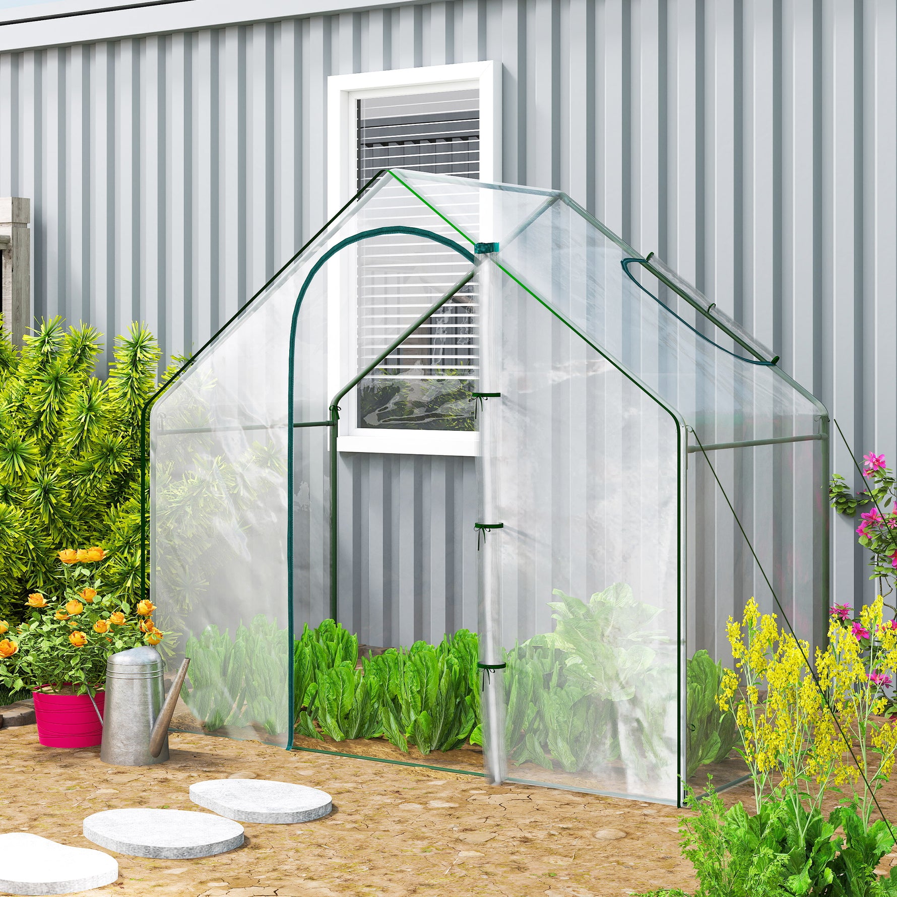 Serre de Jardin Balcon terrasse Serre pour tomates 1,8L x 1l x 1,68H m Acier plastique imperméable Transparent Vert