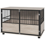 Cage pour chien intérieur, table d'appoint, 100 x 60 x 68 cm, niche, 3 portes verrouillables,  aspect bois noir
