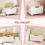 Coffre à jouet enfant sur roulettes, coffre de rangement enfant avec couvercle rabattable, 59 x 30 x 53 cm, blanc