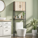Étagère de toilettes meuble de salle de bain dessus toilette WC avec placard 2 portes et étagère ouverte