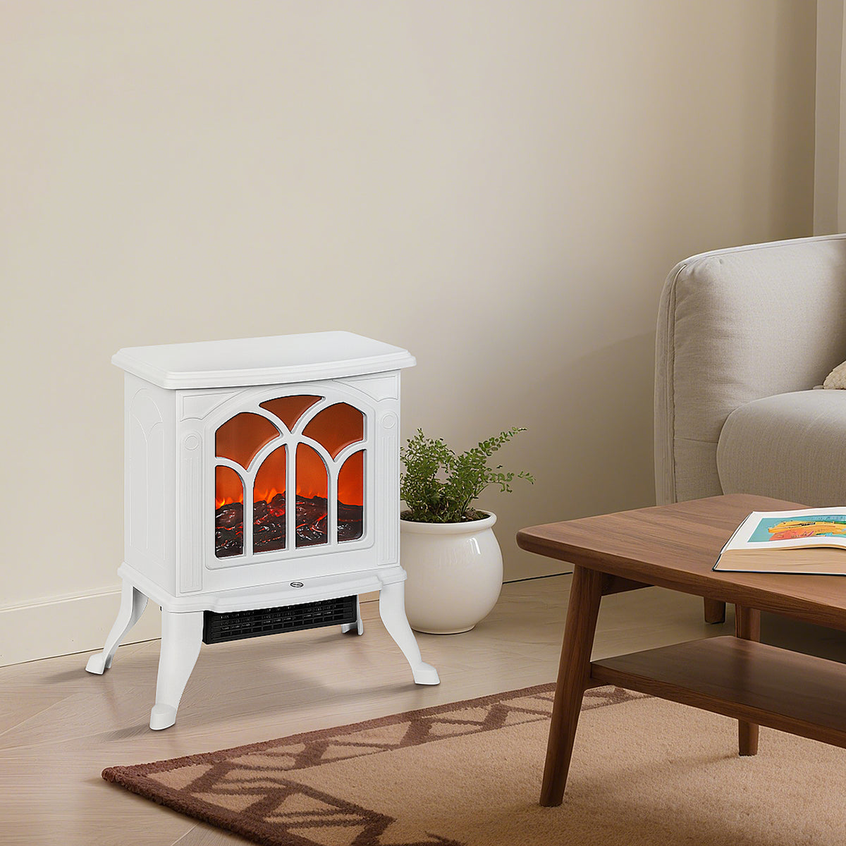 Cheminée électrique sur pied 750/1500 W, fausse cheminée décorative avec effet flamme LED, 37,3 x 23,1 x 44 cm, blanc-8