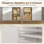 Buffet cuisine, meuble de rangement avec 2 portes, 3 tiroirs silencieux, 2 étagères réglables, 5 pieds en acier, blanc