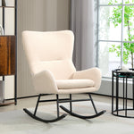 Fauteuil à bascule, chaise à bascule, avec assise de 10 cm d'épaisseur, pieds incurvés en acier, beige et noir