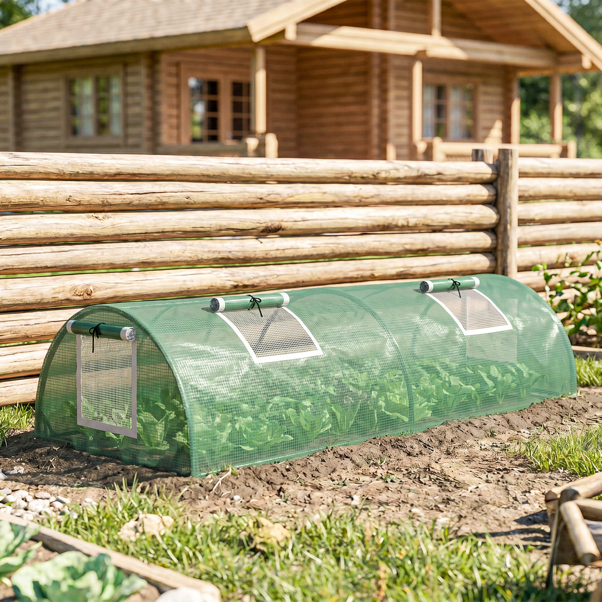 Mini serra da giardino, mini serra a tunnel per pomodori 200 x 80 x 45 cm, acciaio, PE anti-UV, 4 porte in rete avvolgibili, verde