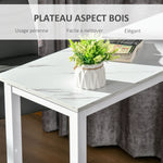 Table de bar table haute de cuisine mange-debout 120 x 40 x 100 cm châssis piètement acier, plateau aspect marbre blanc
