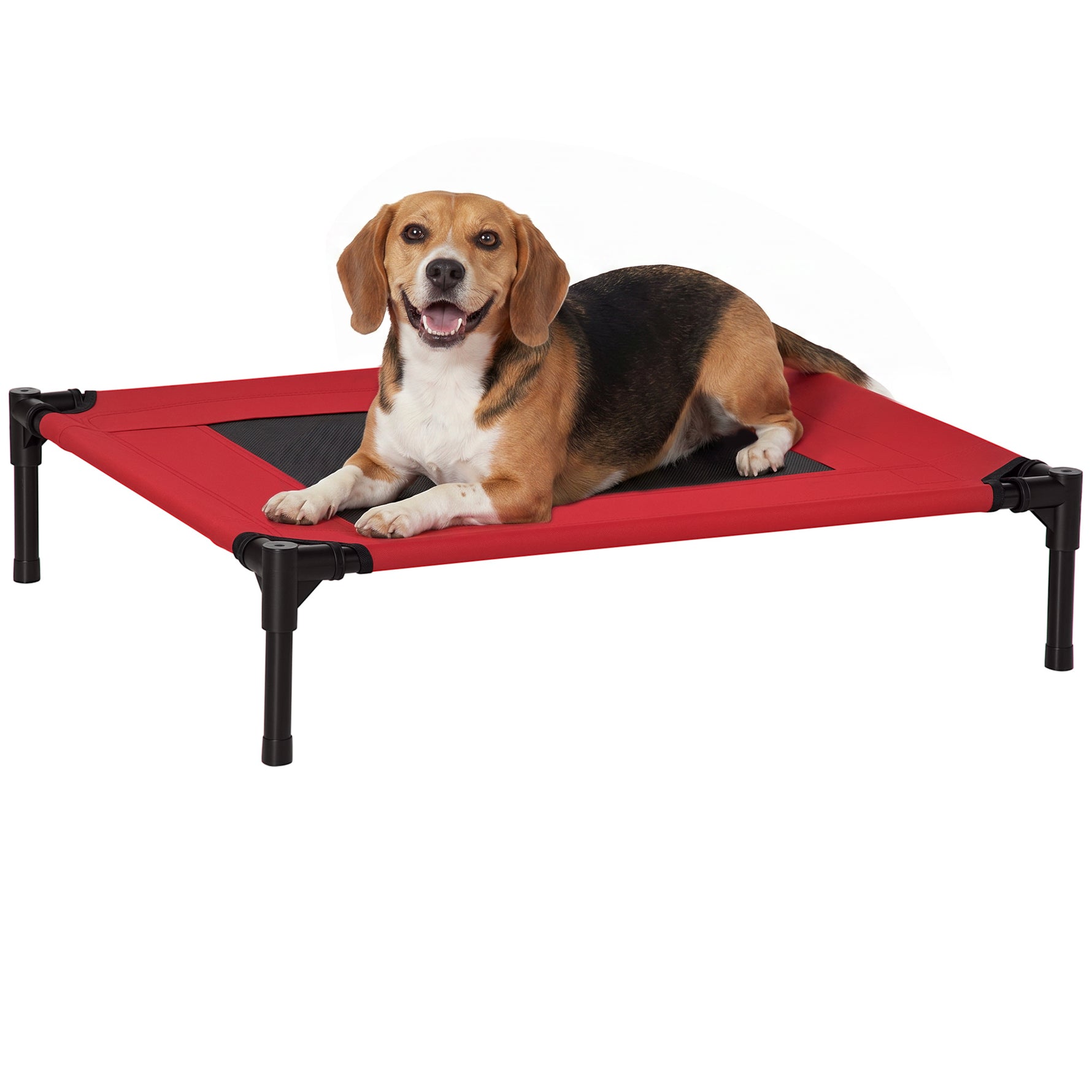 Lit surélevé pour chiens chats animaux de compagnie tissu oxford textilène micro-perforé 76 x 61 x 18 cm rouge et noir