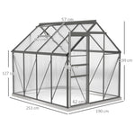 Serre de jardin en polycarbonate 4,8 m²avec fondation, lucarne réglable, porte coulissante 1,9x2,53x1,99m transparent