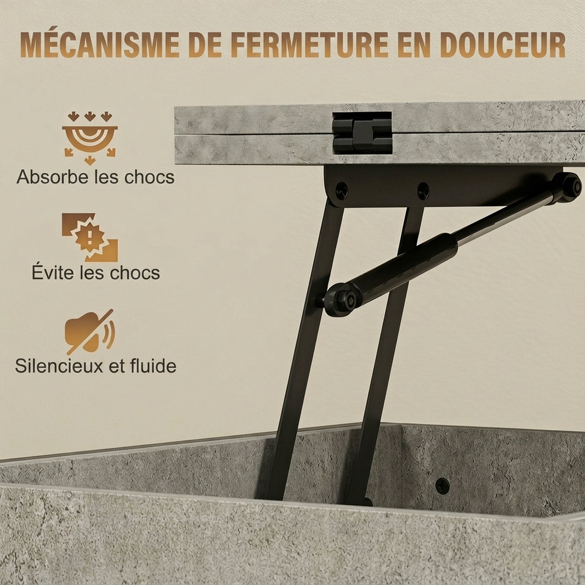 Table basse relevable et extensible, table de salon avec compartiment caché étagères ouvertes, 98x49x55cm, gris