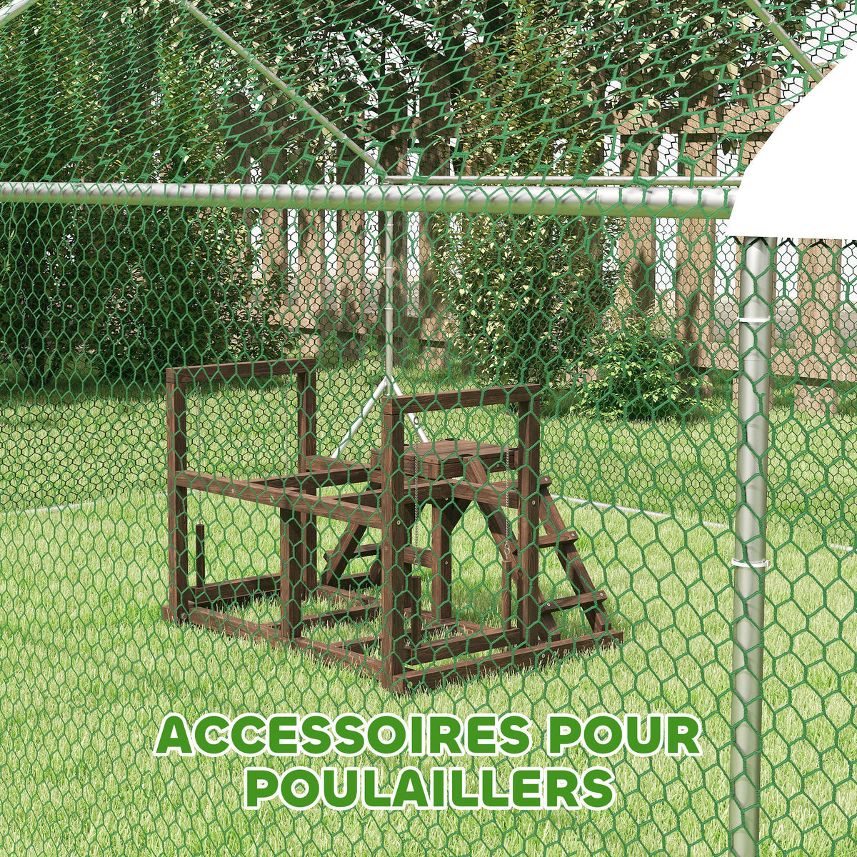 Aire de jeux en bois, Perchoir en bois pour poule, avec balançoire, échelle, plateformes, 82 x 60 x 55 cm, marron
