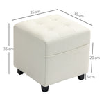 Repose pied salon, ottoman, siège rembourré capitonné en tissu aspect lin avec poche latérale, 35 x 35 x 35 cm, crème