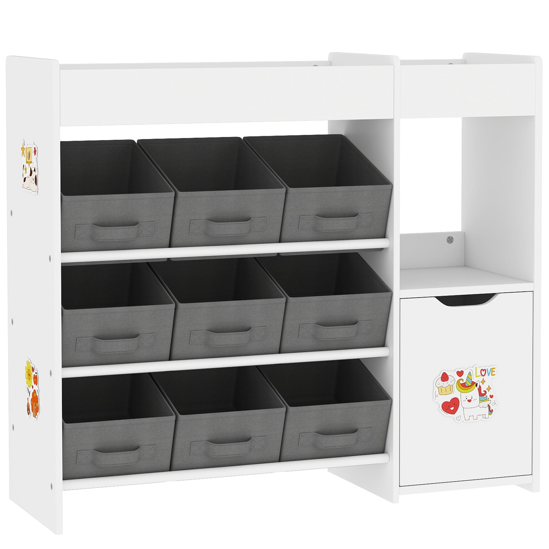 Meuble rangement enfant étagère de rangement pour jouets enfants avec 9 tiroirs en tissu et placard, blanc