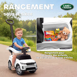Porteur enfants Land Rover Discovery sous licence, porteur voiture à pousser avec poignée amovible, 84x40x94,5cm, blanc