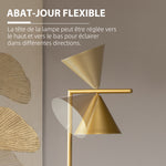 Lampadaire sur pied salon en acier avec abat-jour conique orientable base marbre 40W 35 x 26 x 153 cm doré