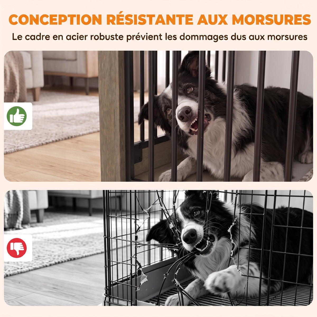 Cage pour Chien en Bois et Acier avec Porte Coulissante, Table d'Appoint, Niche Moderne, 100x60x68cm, Effet Bois Gris