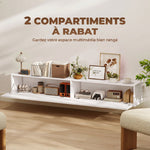 Meuble TV suspendu 140cm, meuble télé pour téléviseur 72 pouces, 2 portes rabattables, 140x25x22cm, blanc
