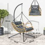Fauteuil suspendu en résine tressée avec support, chaise suspendue, coussin, attache de sécurité, hauteur réglable, gris