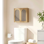 Armoire murale de salle de bain bohème avec 2 portes effet rotin à fermeture douce et étagère réglable, chêne