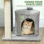 Arbre à Chat Hauteur 103 cm, Platesformes, Niche en Peluche, Balle en Peluche, Poteaux en Sisal, Base Renforcé, Gris