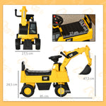 Tractopelle enfant sous licence CAT, porteur enfant, pelle manuelle, klaxon et rangement caché, 85x27,5x47,5cm, jaune