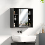 Meuble salle de bain avec miroir, placard à portes et 6 compartiments ouverts, 60 x 14,5 x 49,4 cm, noir