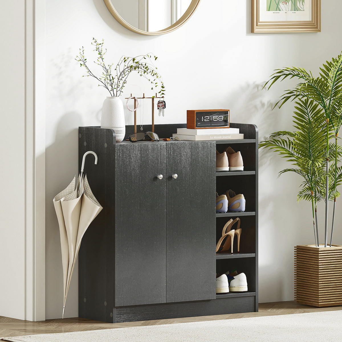 Meuble de rangement à chaussures pour entrée 12 paires - armoire à chaussures avec 4 compartiments ouverts- noir