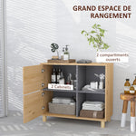 Meuble de salle de bain, meuble de rangement avec compartiments ouverts et placard, dim. 80 x 35 x 70 cm, bois naturel