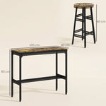 Conjunto de mesa alta de bar + 2 taburetes, estructura de acero, tablero con efecto madera de caoba, para 2 personas, negro