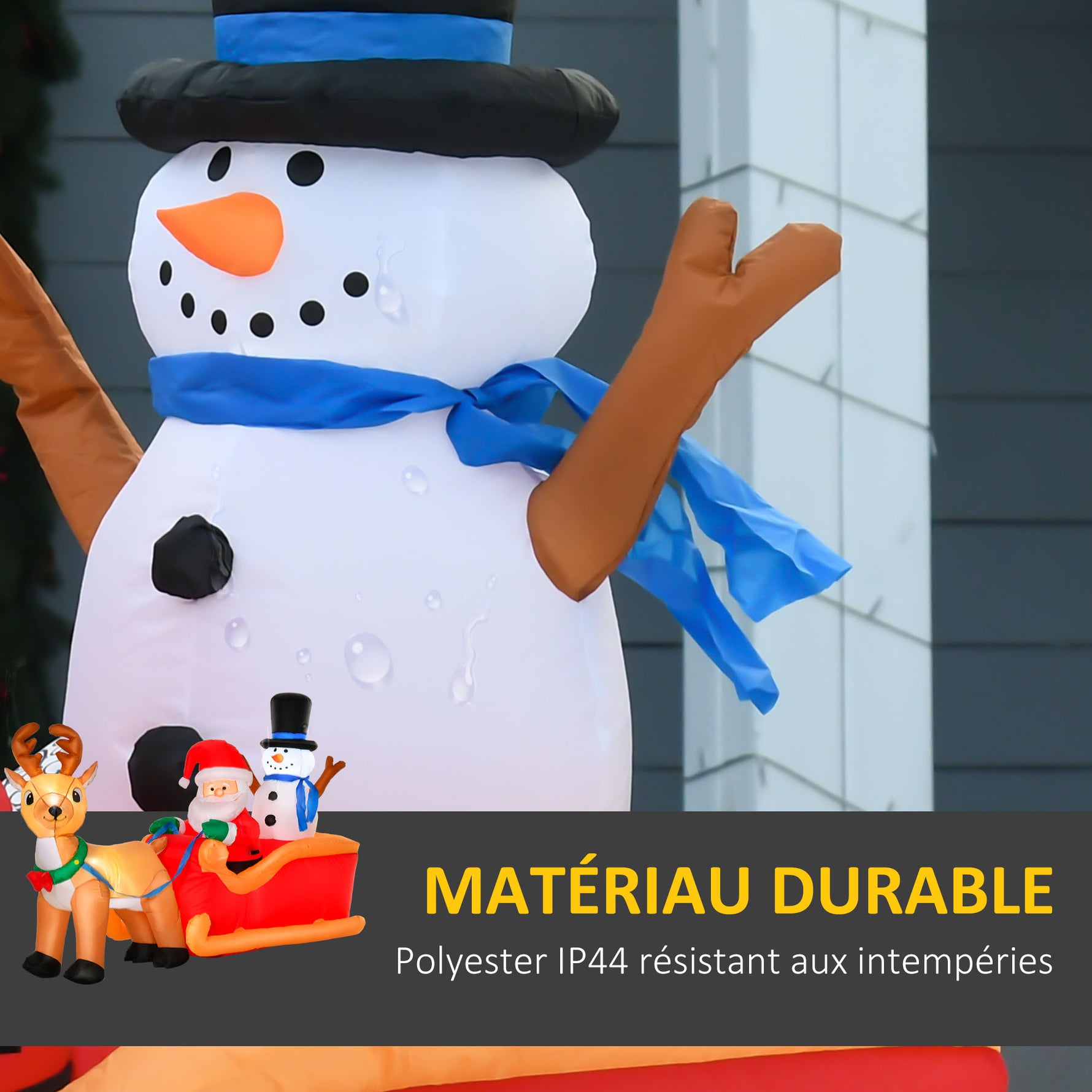 Père Noël gonflable avec traîneau et rennes 200 cm 5 lumières LED décoration de Noël intérieure et extérieure rouge