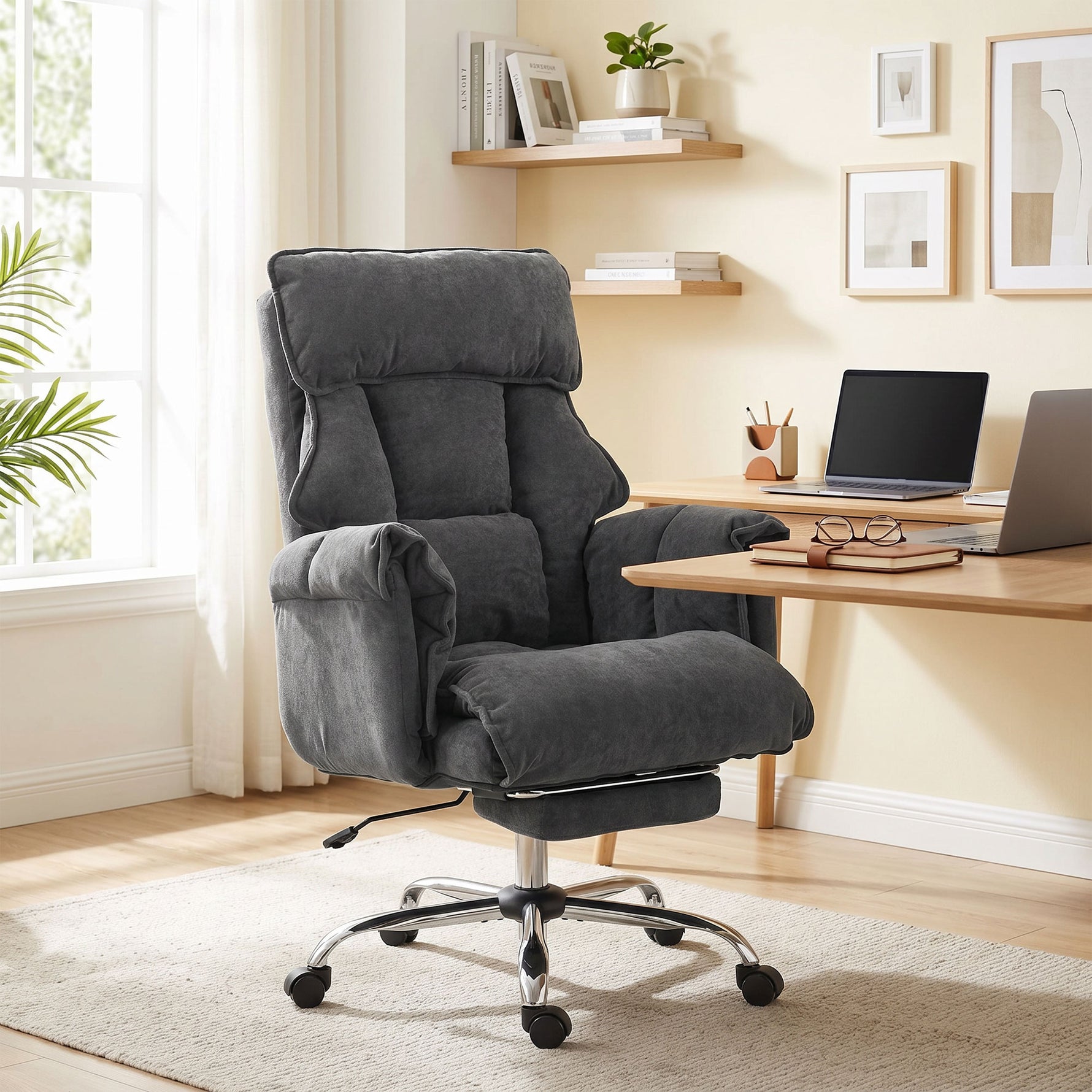 Chaise Bureau Ergonomique, Fauteuil de Bureau Inclinable, Hauteur Réglable, Appui-tête, Dossier Haut, Gris Foncé