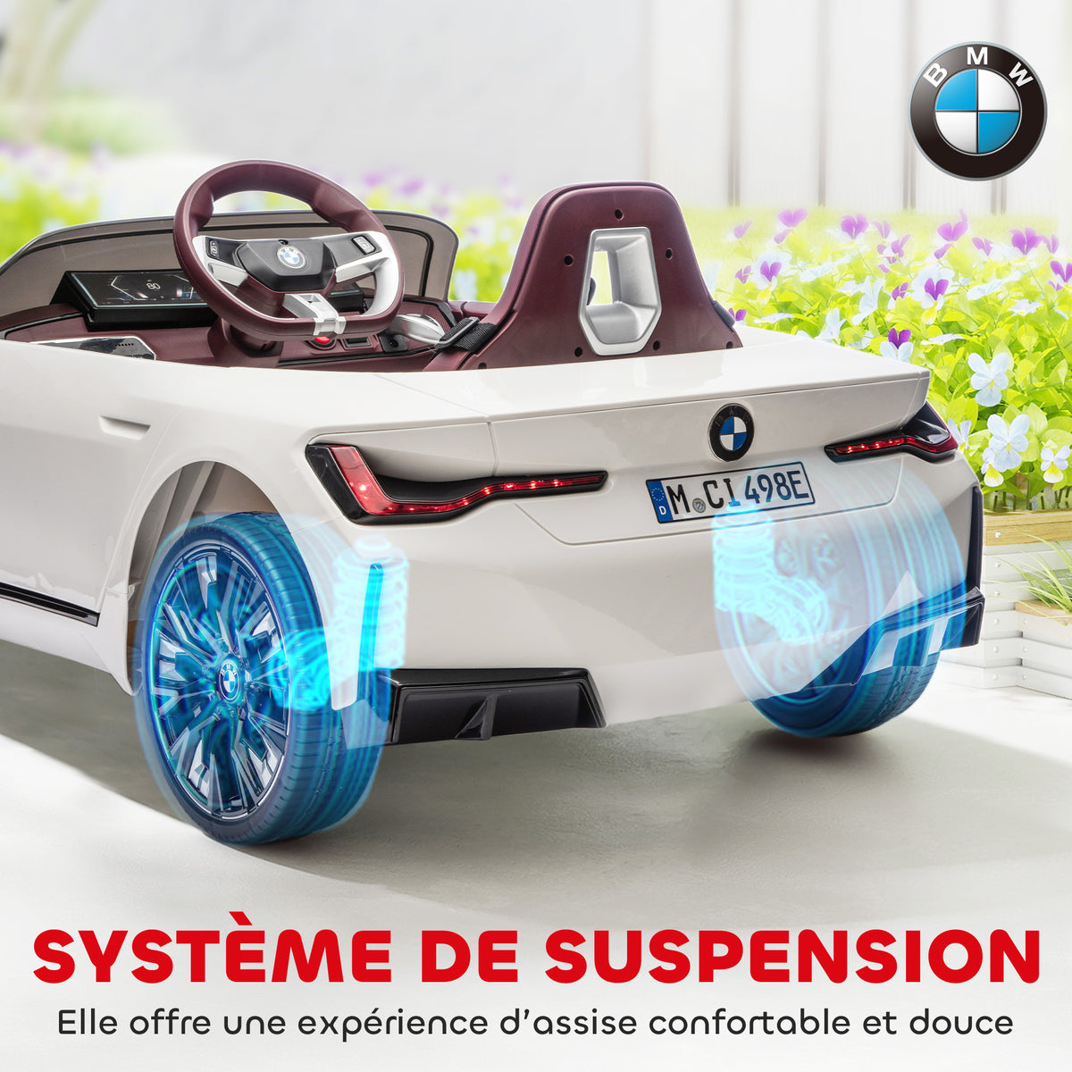 BMW I4 12V Licensed Kids' Electric Car with Remote Control, MP3 Music, Lights, and Seatbelt, 115x67x45 cm, Black