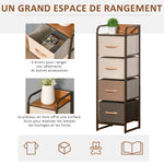 Commode chiffonnier 5 tiroirs meuble de rangement tiroir en tissu pliant - structure acier noir - 45 x 30 x 116 cm