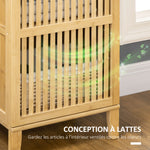 Meuble de rangement en bambou avec étagères et porte design à lamelles pour salle de bain chambre salon 40 x 30 x 140 cm