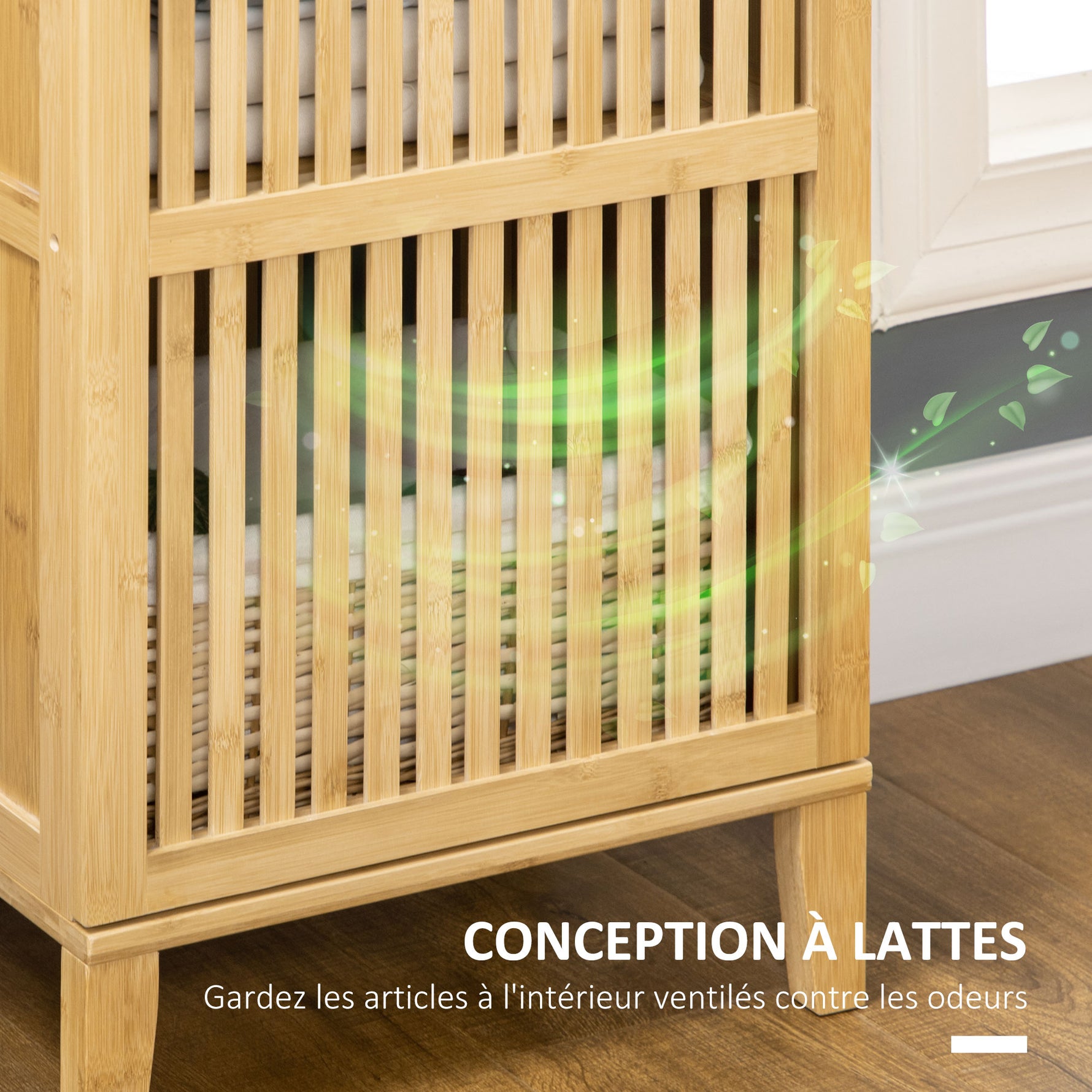 Meuble de rangement en bambou avec étagères et porte design à lamelles pour salle de bain chambre salon 40 x 30 x 140 cm