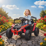 Voiture électrique enfant UTV, buggy électrique enfant 12V 2 moteurs, télécommande, LED, musique, klaxon, 3-8 ans, rouge