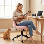 Chaise de Bureau Pivotante en Fourrure Teddy, Hauteur Réglable, Roulettes, Mousse Haute Résilience, Rose